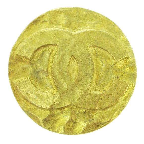 Authentic CHANEL CC Logos Medallion Motif Brooch Pin Gold-Tone 94A Vintage - Picture 1 of 4